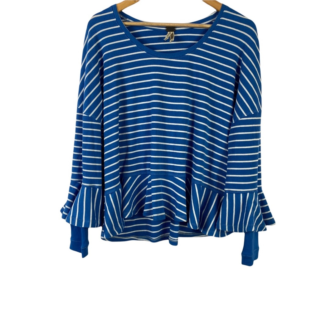 FREE PEOPLE We The Free Round About Tee Top Shirt Blue Small-S Faux Undershirt - Picture 2 of 9